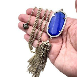 Kendra Scott Rayne Necklace Gold Tone Cobalt Blue Tassle Pendant